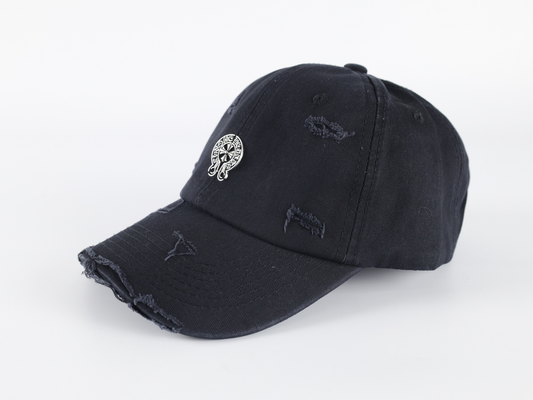 Chrome Hearts Distressed Baseball Cap – Gothic Cross Metal Logo | Black Streetwear Hat