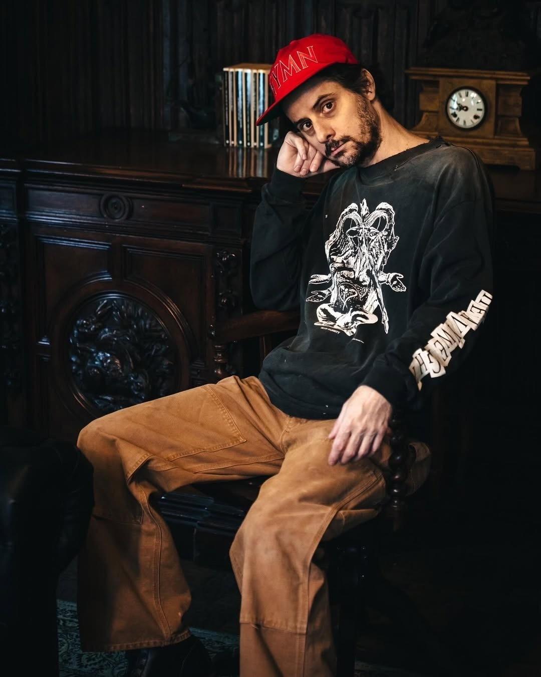 Saint Michael Ram-Headed Demon Print Long-Sleeve Top