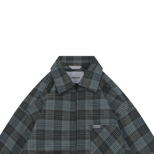 Balenciaga Blue-Grey Plaid Quilted Jacket