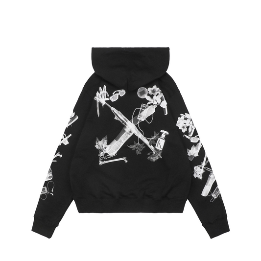 Off-White Digital Headphones Arrow Print Hoodie – Black | Y2K MP3 Graphic Oversized Streetwear Sweatshirt