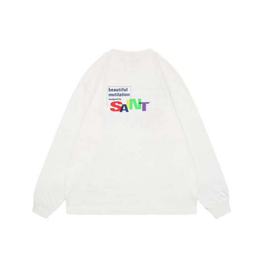 Saint Michael FW25 White Long-Sleeve T-Shirt, Multicolor SAINT Print