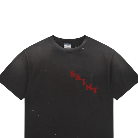 Saint Michael Irregular Lettering and Pocket Print Short-Sleeve T-Shirt