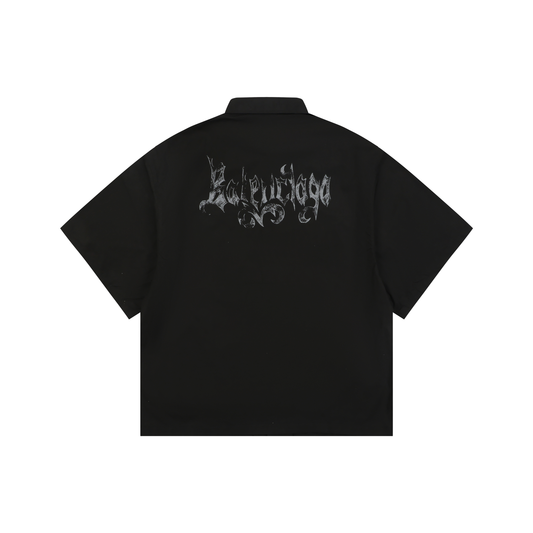 Balenciaga Short-Sleeve Shirt | Distressed Gothic Lettering Print