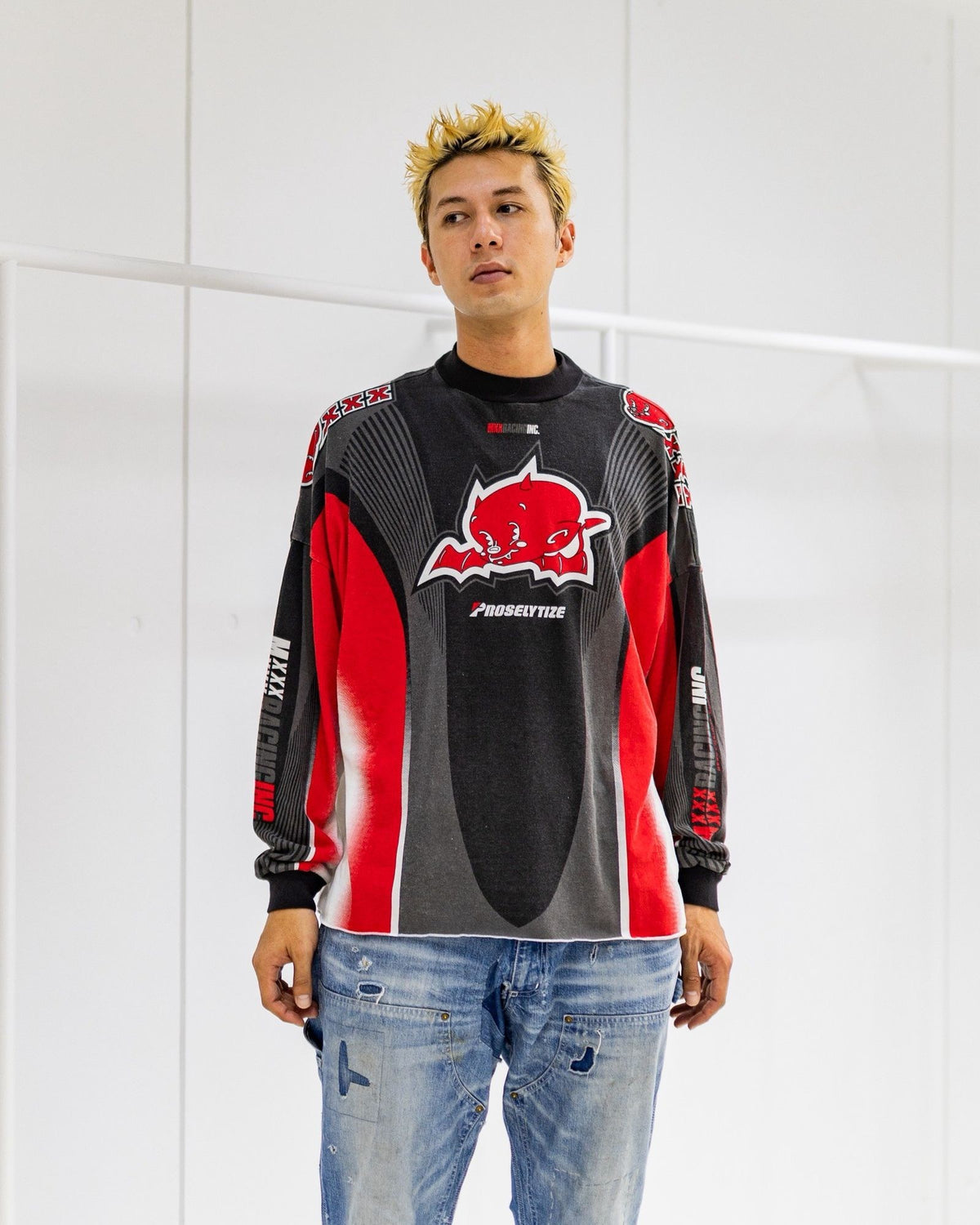 Saint Michael FW25 “Little Devil/Angel” Racing Print Long-Sleeve T-Shirt