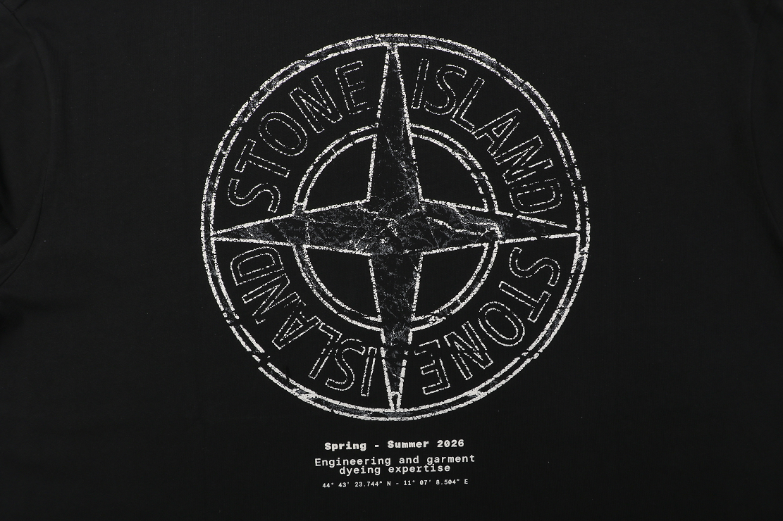 Stone Island Mottled Compass Logo Print T-Shirt | Black
