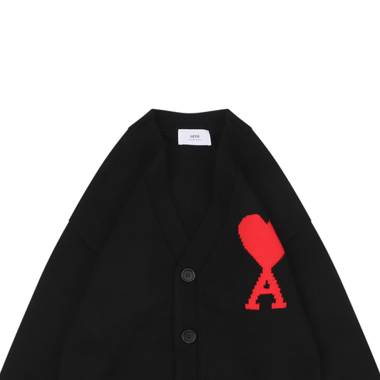 AMI Paris Heart-Jacquard Turtleneck Cardigan | Knit Layer