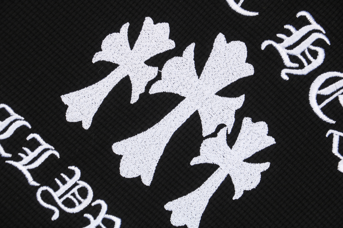 Chrome Hearts Embroidered Waffle-Knit Long-Sleeve Henley with Silver Buttons