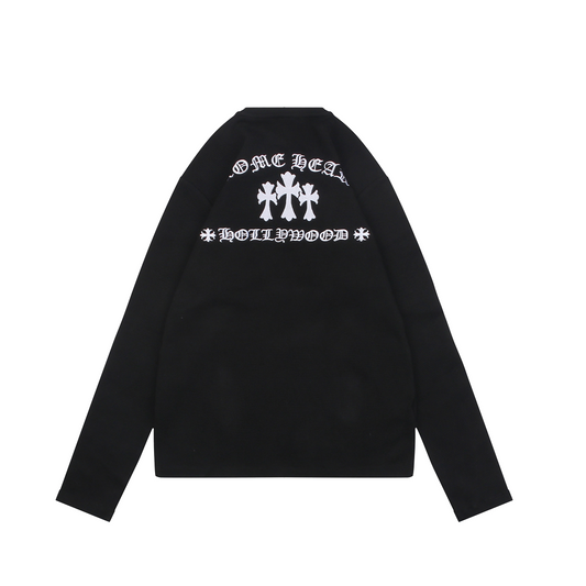Chrome Hearts Embroidered Waffle-Knit Long-Sleeve Henley with Silver Buttons