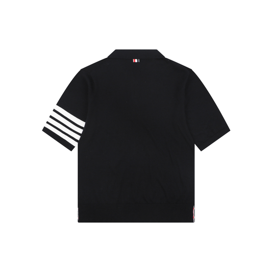 Thom Browne Navy Blue 4-Bar 5-Button Short-Sleeve Polo