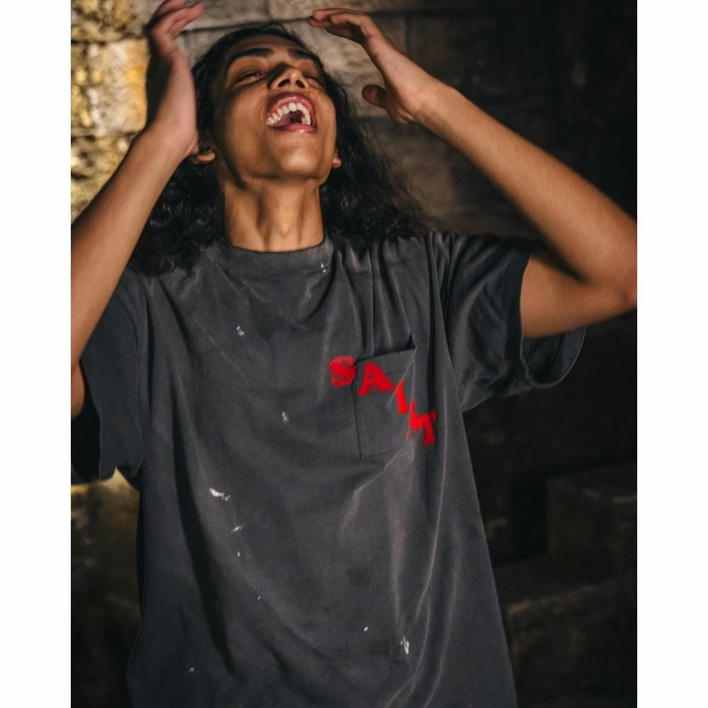 Saint Michael Irregular Lettering and Pocket Print Short-Sleeve T-Shirt