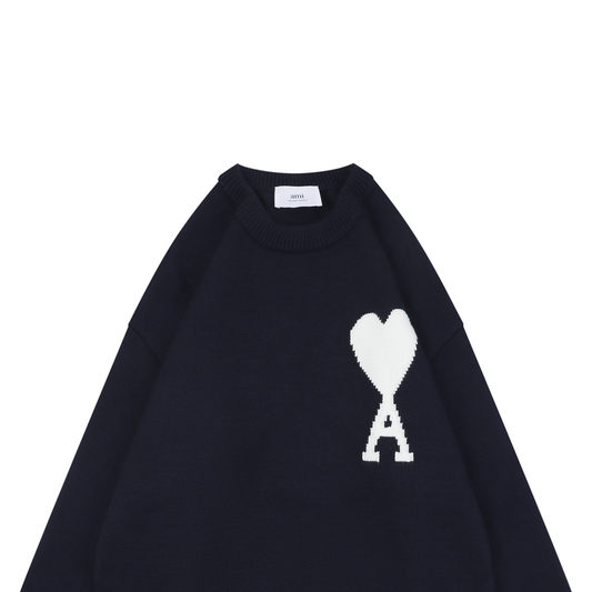 AMI Paris Heart-Jacquard Crew-Neck Sweater | Knit Pullover