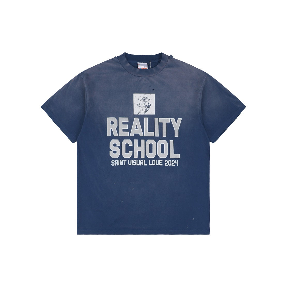 Saint Michael SS25 Blue Washed Distressed Slogan T-Shirt