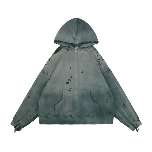 Saint Michael Double-Layer Distressed Waffle-Knit Hoodie