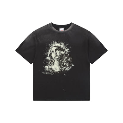 Saint Michael Glow-in-the-Dark Crown of Thorns Madonna Print Short-Sleeve T-Shirt