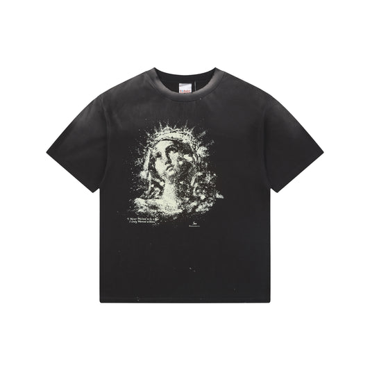 Saint Michael Glow-in-the-Dark Crown of Thorns Madonna Print Short-Sleeve T-Shirt