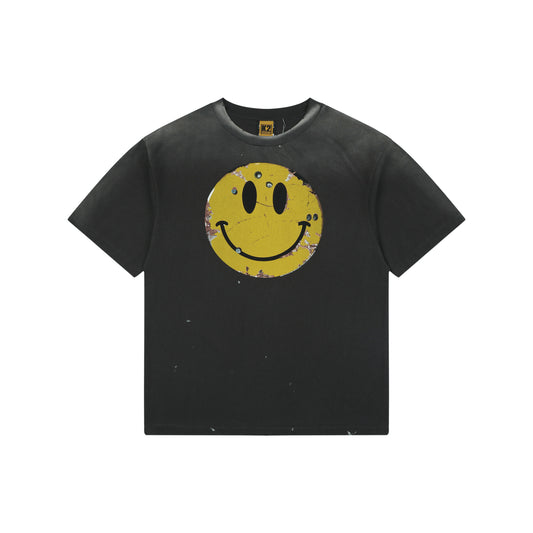 Saint Michael Distressed Smiley Print Short-Sleeve T-Shirt