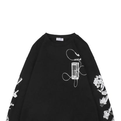 Off-White Digital Headphones Arrow Print Crewneck Sweatshirt – Black | Y2K MP3 Graphic Oversized Streetwear Top