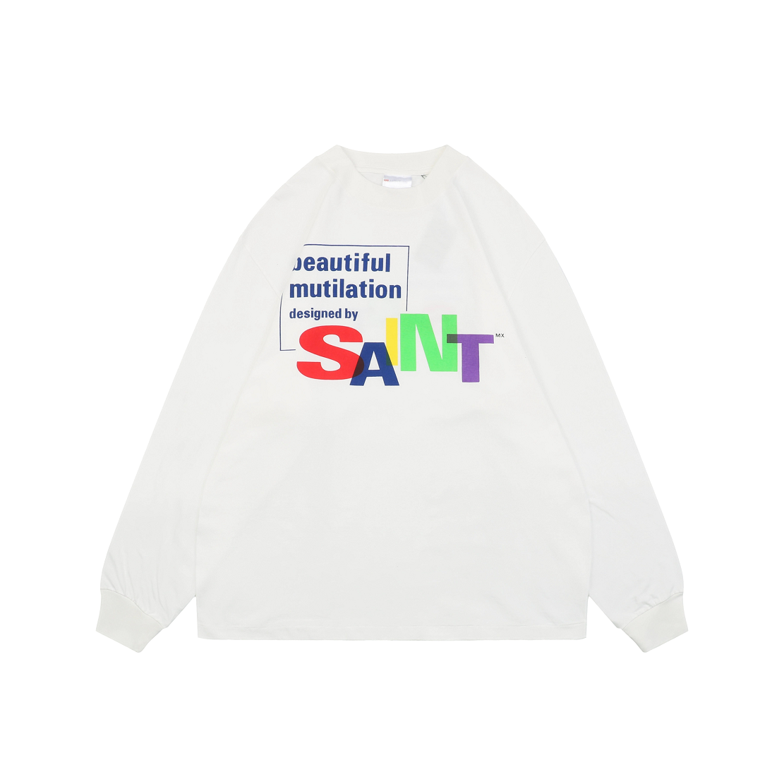 Saint Michael FW25 White Long-Sleeve T-Shirt, Multicolor SAINT Print