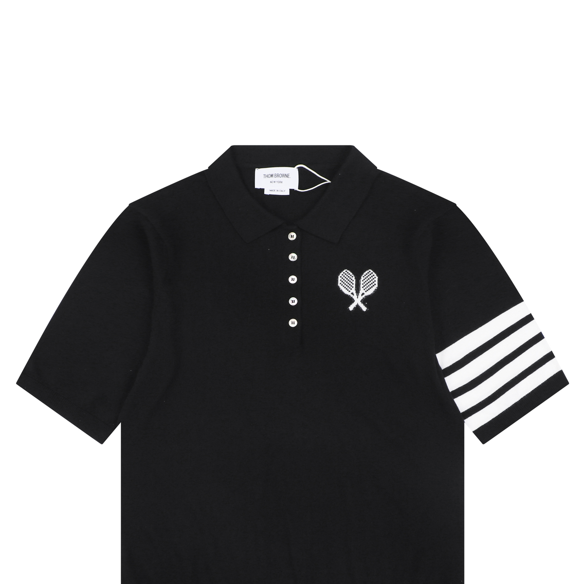 Thom Browne 5-Button Short-Sleeve Polo | Tennis Racket Motif