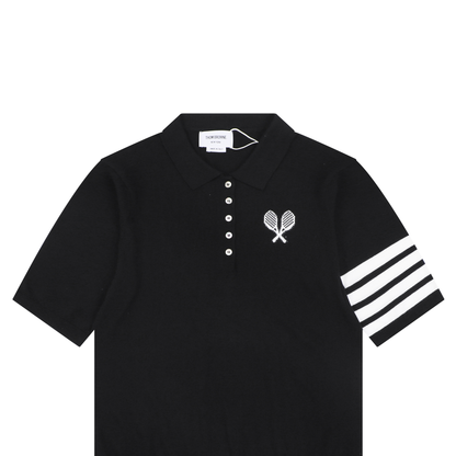 Thom Browne 5-Button Short-Sleeve Polo | Tennis Racket Motif