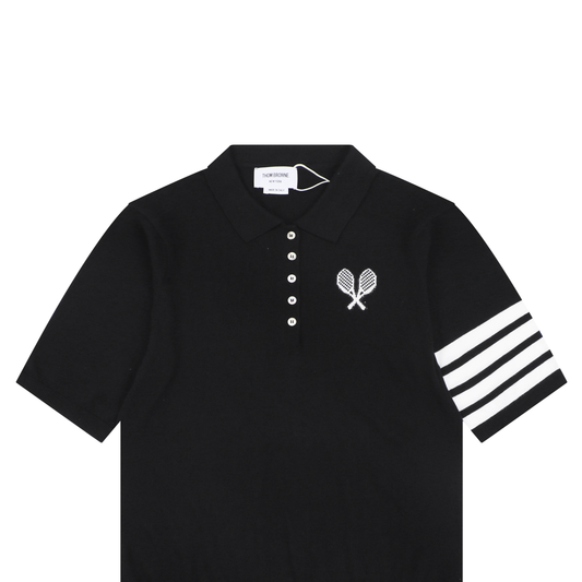 Thom Browne 5-Button Short-Sleeve Polo | Tennis Racket Motif