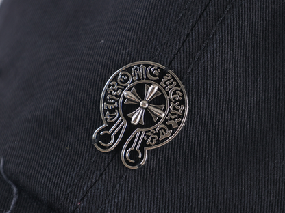 Chrome Hearts Distressed Baseball Cap – Gothic Cross Metal Logo | Black Streetwear Hat