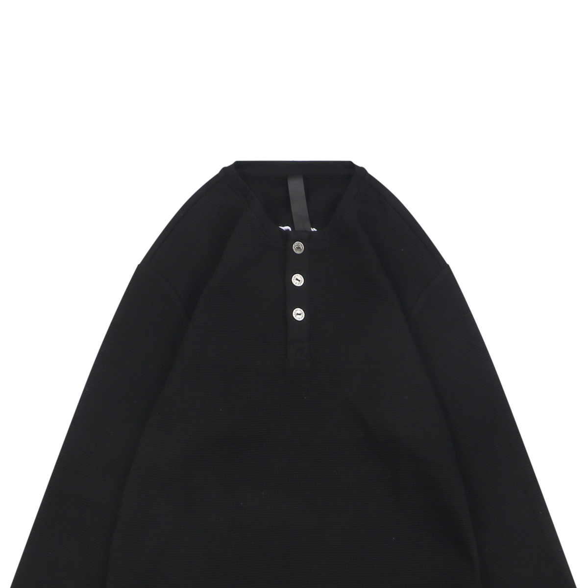 Chrome Hearts Embroidered Waffle-Knit Long-Sleeve Henley with Silver Buttons