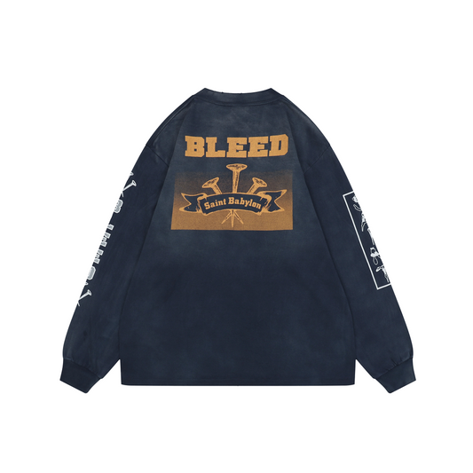 Saint Michael Wolf Head and Nail Print Long-Sleeve Top