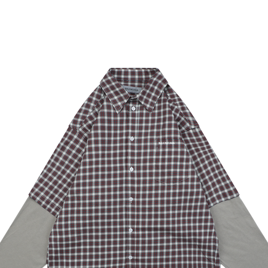 Balenciaga Red & Grey Plaid Long-Sleeve Shirt | Faux-Layered Style