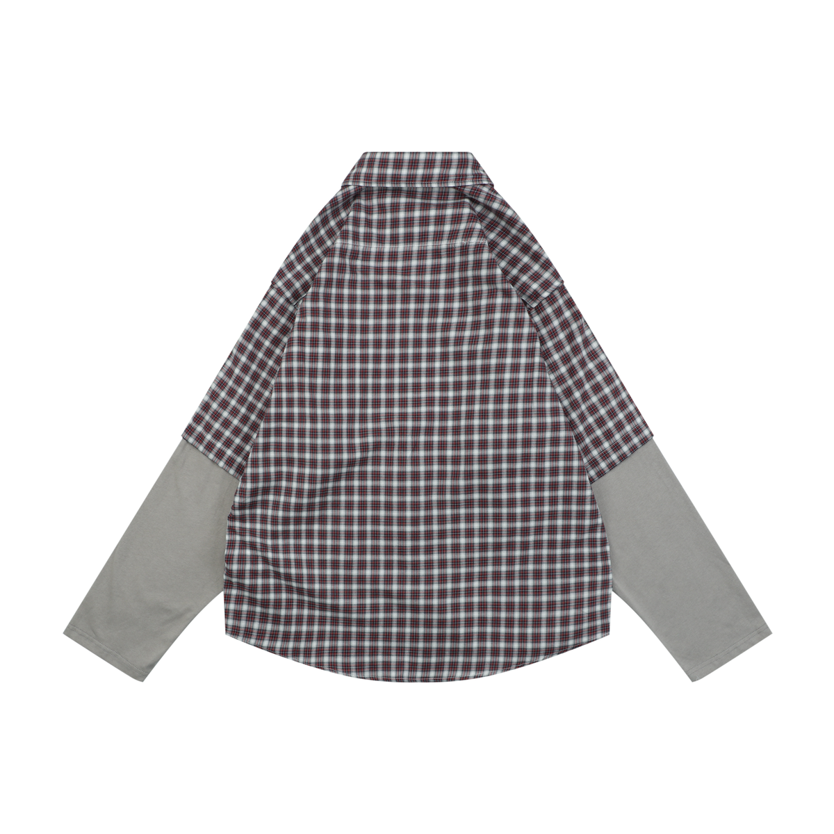 Balenciaga Red & Grey Plaid Long-Sleeve Shirt | Faux-Layered Style