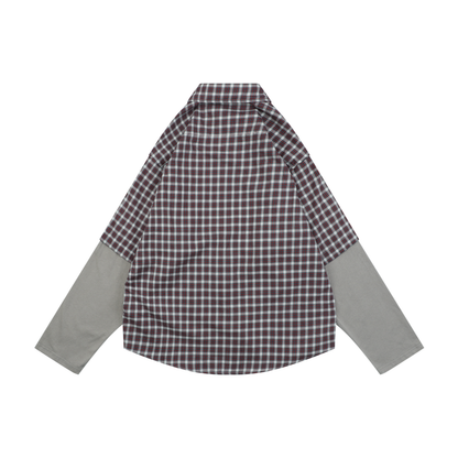 Balenciaga Red & Grey Plaid Long-Sleeve Shirt | Faux-Layered Style