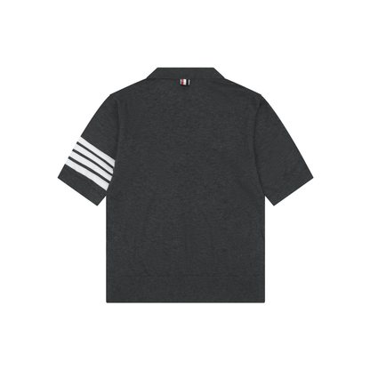 Thom Browne Grey 4-Bar & 5-Stripe Short-Sleeve Polo