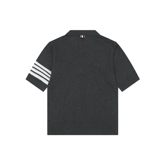 Thom Browne Grey 4-Bar & 5-Stripe Short-Sleeve Polo