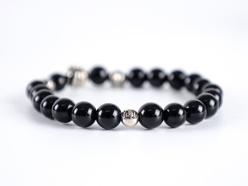 Chrome Hearts Obsidian Bracelet – Four Sterling Silver Beads | Luxury Gothic Jewelry