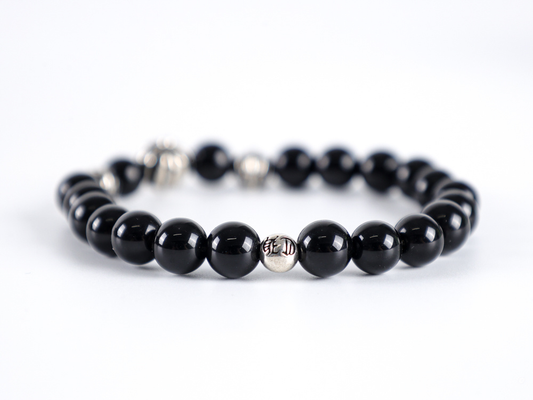 Chrome Hearts Obsidian Bracelet – Four Sterling Silver Beads | Luxury Gothic Jewelry