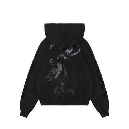 Off-White Saint Matthew & Angel Caravaggio Print Hoodie – Black | Baroque Art Tonal Graphic Oversized Sweatshirt