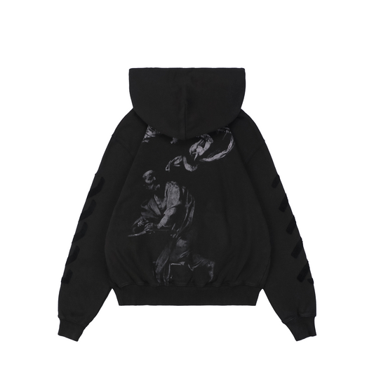 Off-White Saint Matthew & Angel Caravaggio Print Hoodie – Black | Baroque Art Tonal Graphic Oversized Sweatshirt