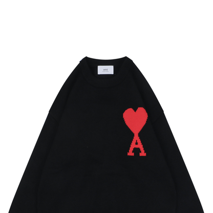 AMI Paris Heart-Intarsia Crew-Neck Sweater - Black