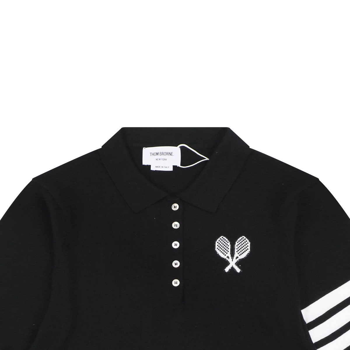 Thom Browne 5-Button Short-Sleeve Polo | Tennis Racket Motif