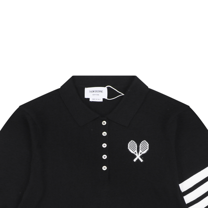 Thom Browne 5-Button Short-Sleeve Polo | Tennis Racket Motif