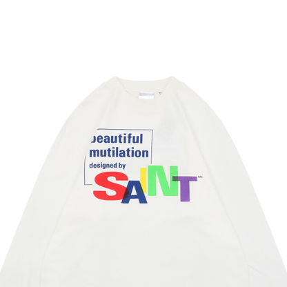 Saint Michael FW25 White Long-Sleeve T-Shirt, Multicolor SAINT Print
