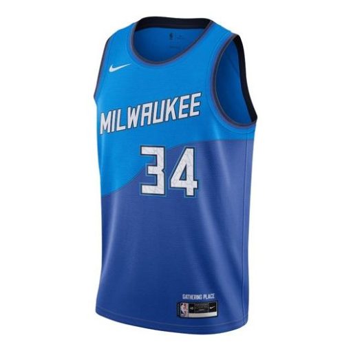 Nike Milwaukee Bucks No. 34 SW Fan Edition 20-21 City Basketball Jersey, Blue