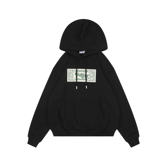 Off-White Crocodile Dollar Bill Print Hoodie – Black | Oversized Graphic Streetwear Sweatshirt