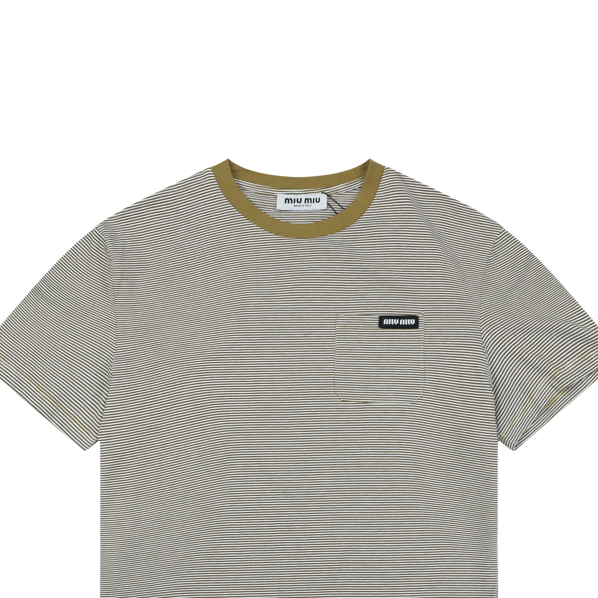 Miu Miu Striped-Collar Short-Sleeve Top - Mustard Yellow