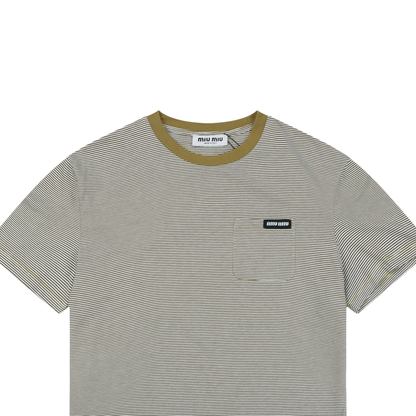 Miu Miu Striped-Collar Short-Sleeve Top - Mustard Yellow