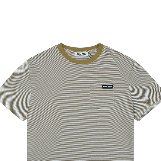Miu Miu Striped-Collar Short-Sleeve Top - Mustard Yellow