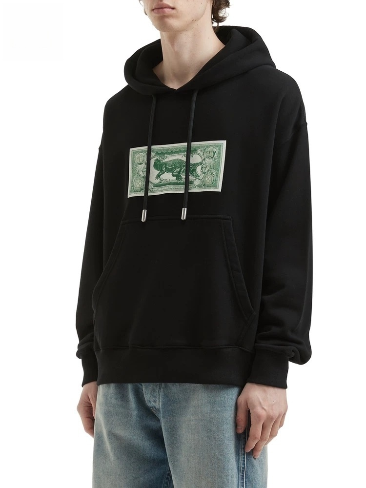 Off-White Crocodile Dollar Bill Print Hoodie – Black | Oversized Graphic Streetwear Sweatshirt
