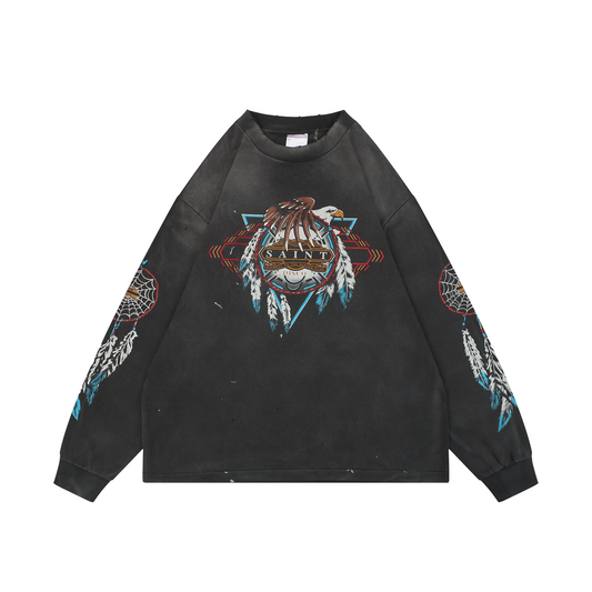 Saint Michael Flying Eagle Feather Print Long-Sleeve T-Shirt
