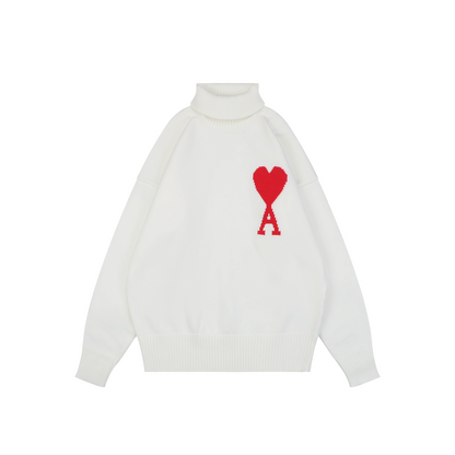 AMI Paris Heart-Jacquard Turtleneck Sweater | Knit Pullover