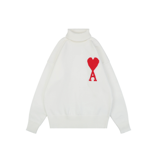 AMI Paris Heart-Jacquard Turtleneck Sweater | Knit Pullover